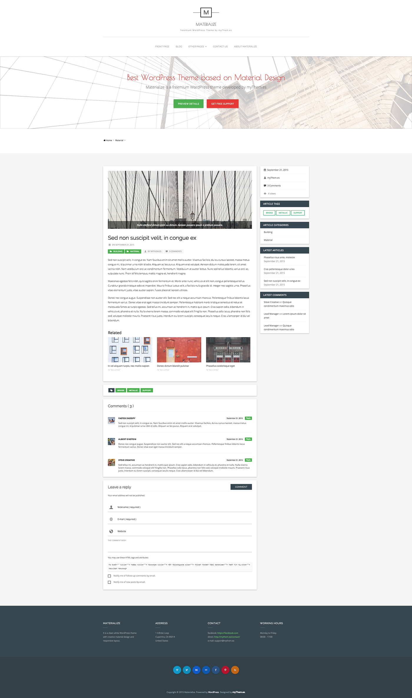 material design materialize Materializecss CSS Framework freemium wordpress creative clean White myThemes business portfolio Blog