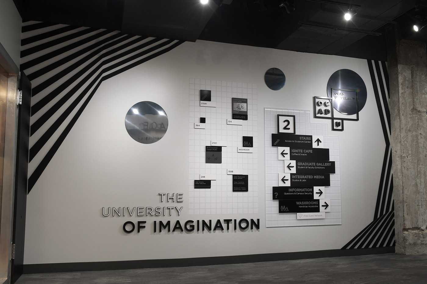 Signage design wayfinding black and white showroom tradeshow ocad university