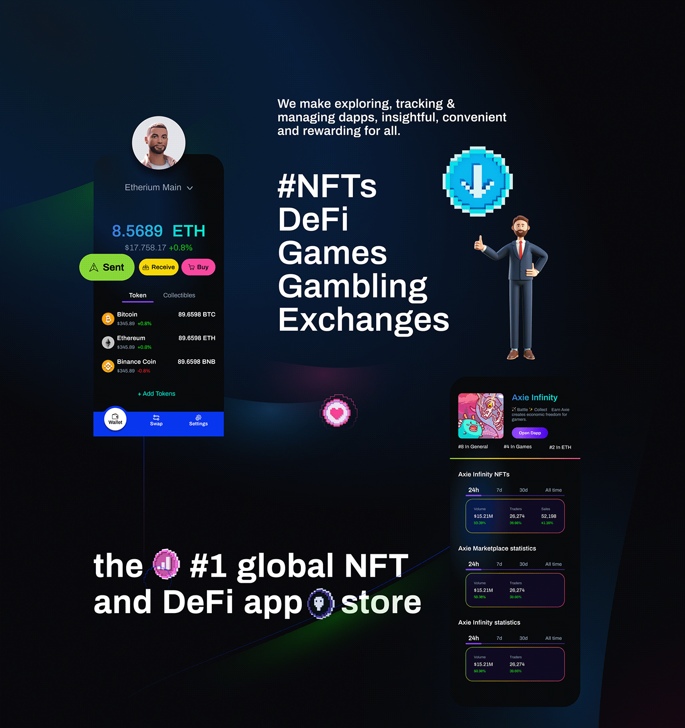 app bitcoin crypto currency gambling nft UI ux WALLET