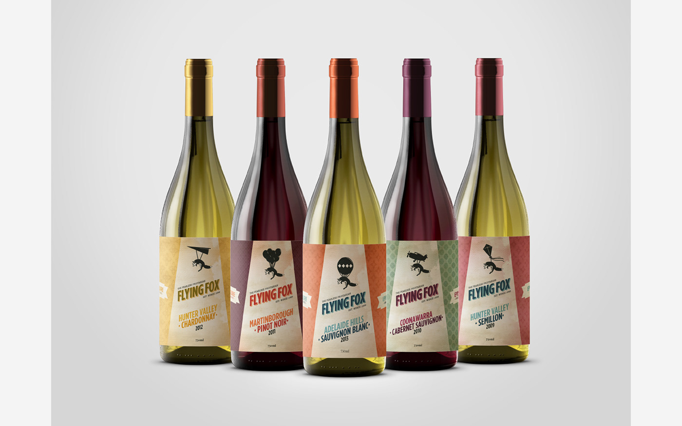 Wine label Design wine brand wine branding australian wine brand Flying Fox fox illustration Wine Packaging wine packaging design wine illustration sydney packaging designer