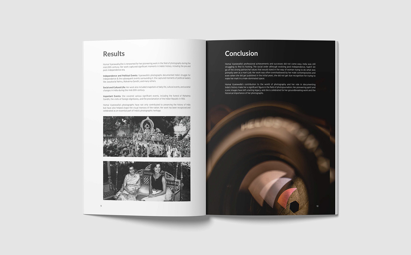 Research Report magazine Magazine design InDesign print book cover design Homai Vyarawalla Photojournalist