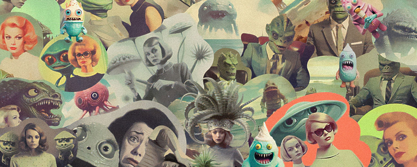 collage Retro futuristic kit png clipart clipping vintage movie alien