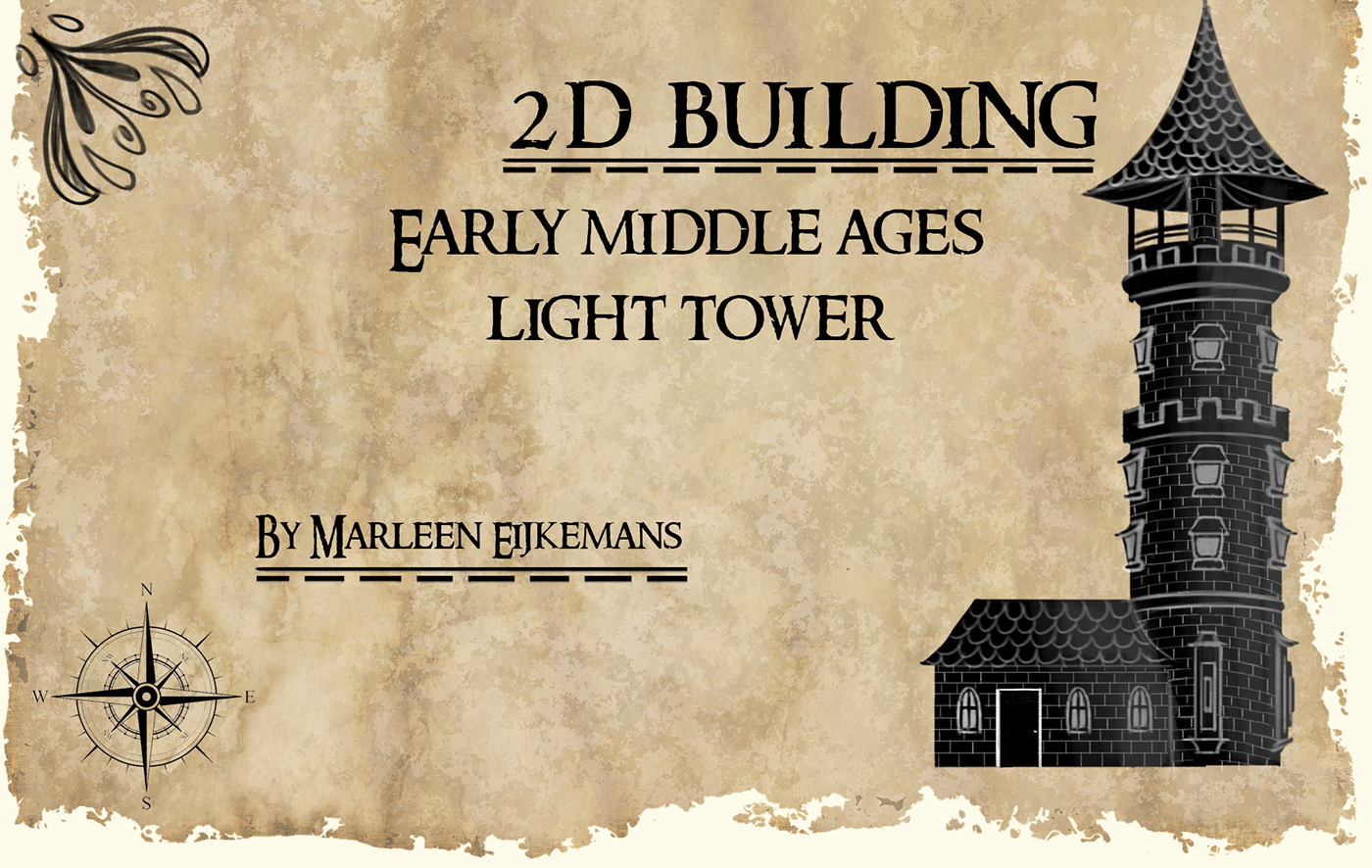 building medieval 2D Drawing  design light tower tower
