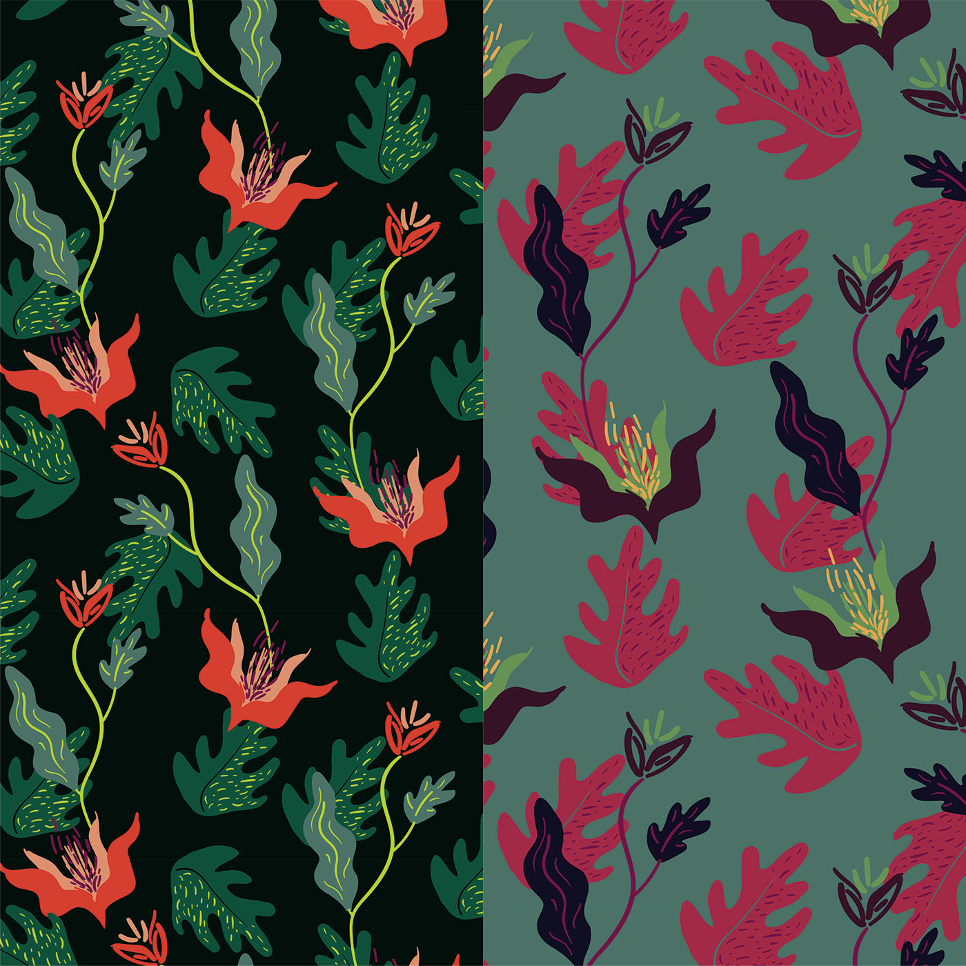 Tropical floral Illustrator ILLUSTRATION  textile design  design contemporary modern Moody romantic