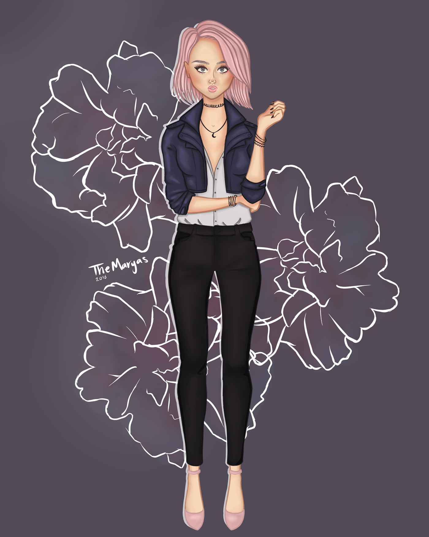 Digital Art  Character design  pink hair girl Fashion 
