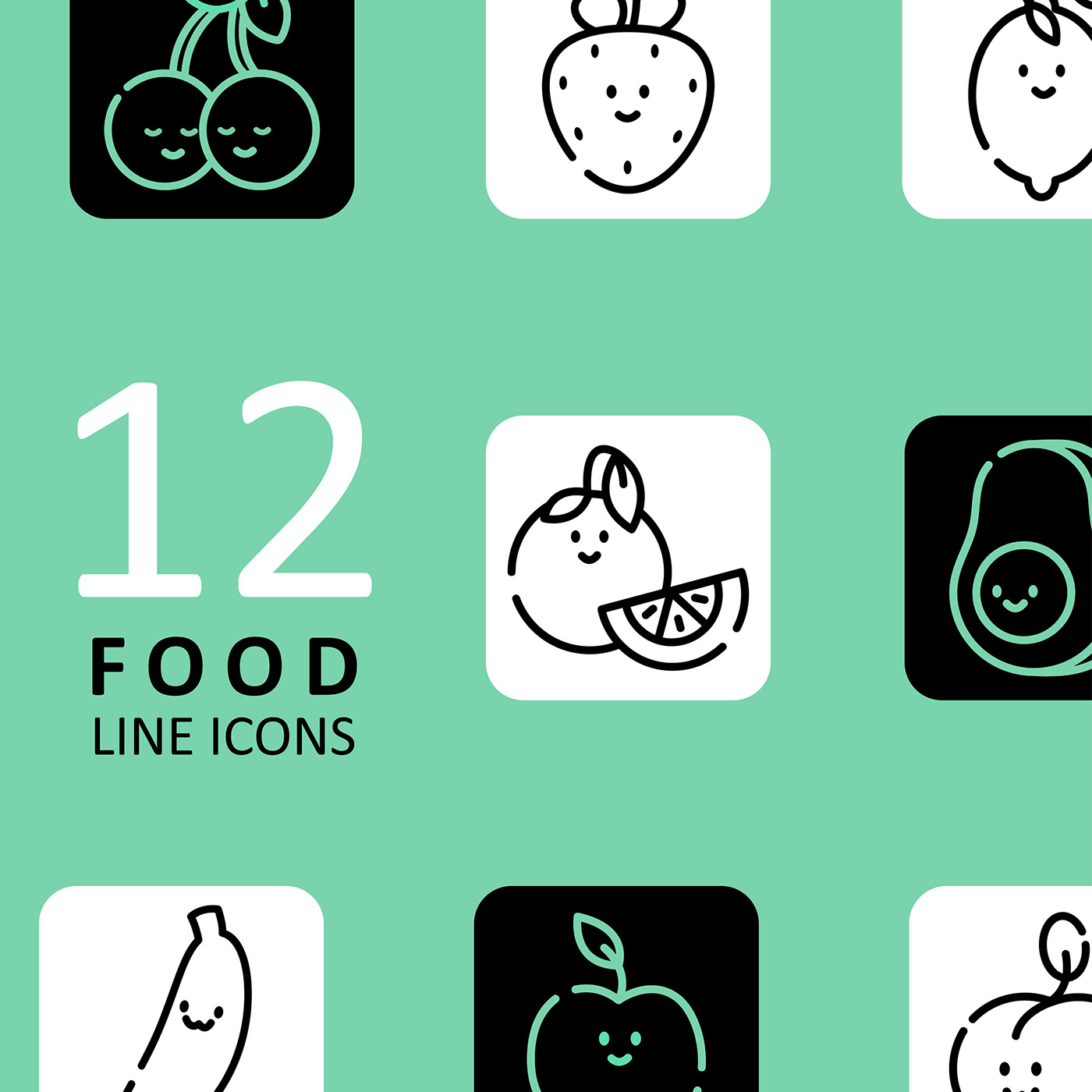 icons line Food  vector Fruit cartoon icons set Pack product design