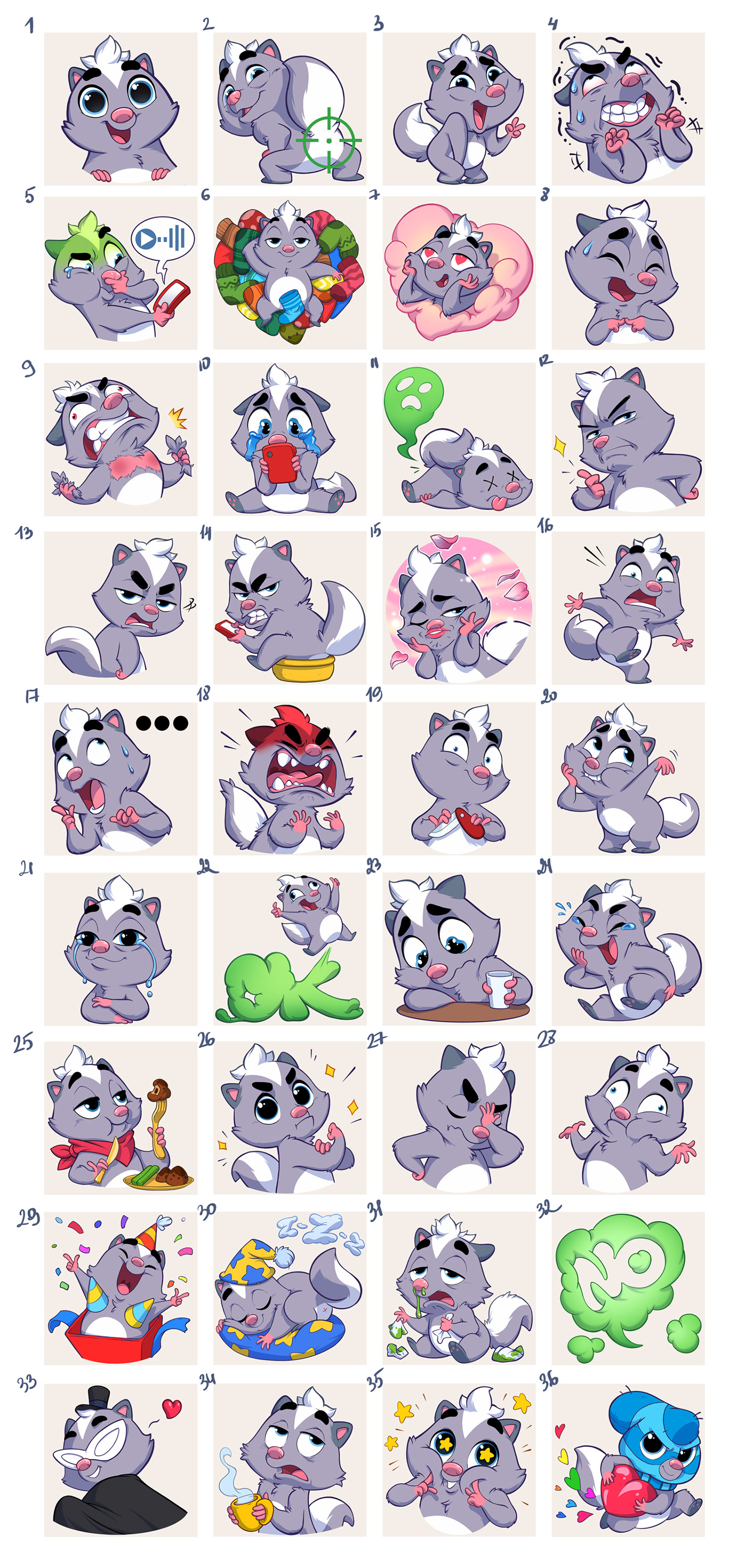 cartoon emotions skunk sticker Character