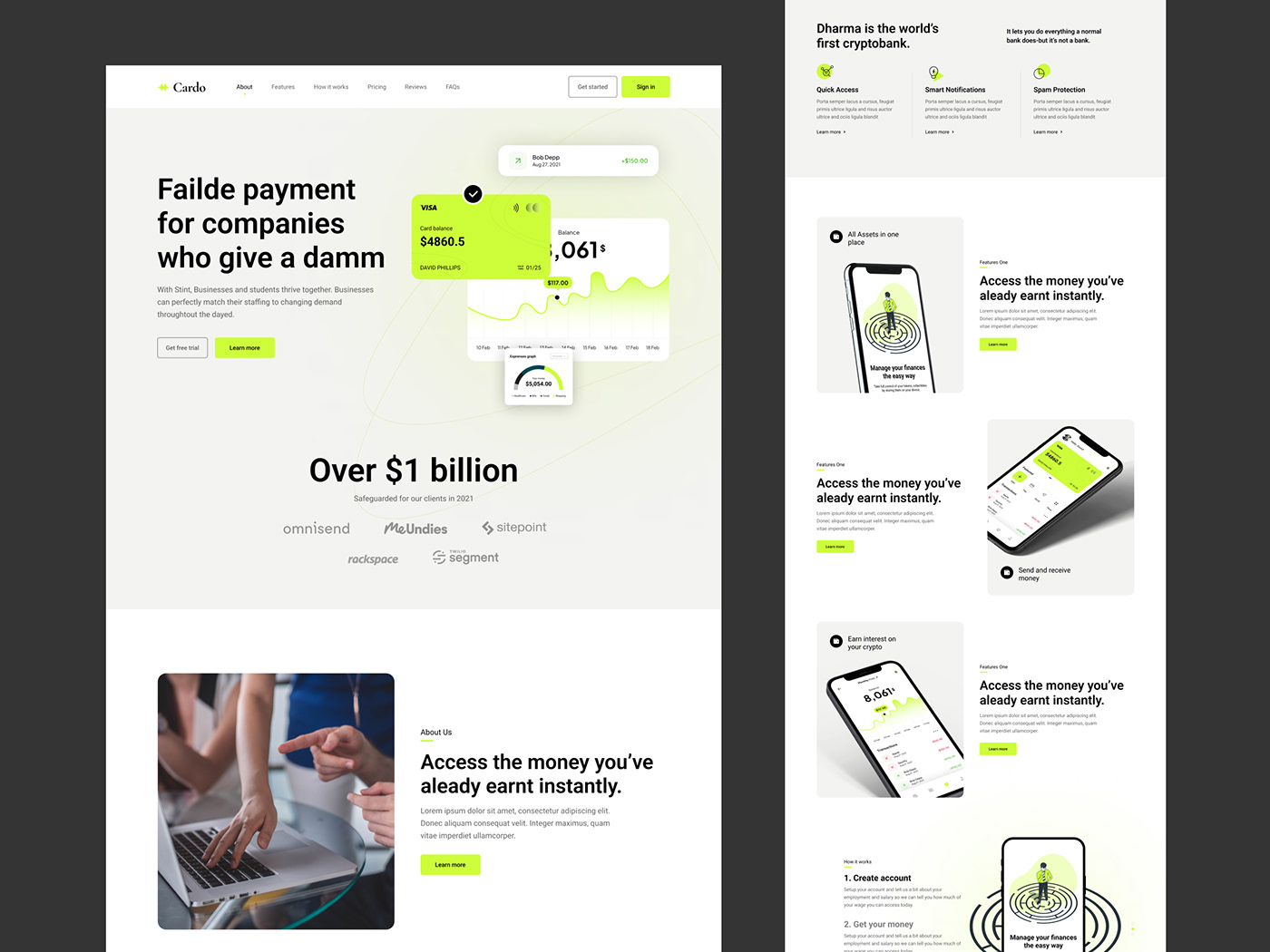 banking app landing page figma design landing page mockup design UI UX design wallet app design