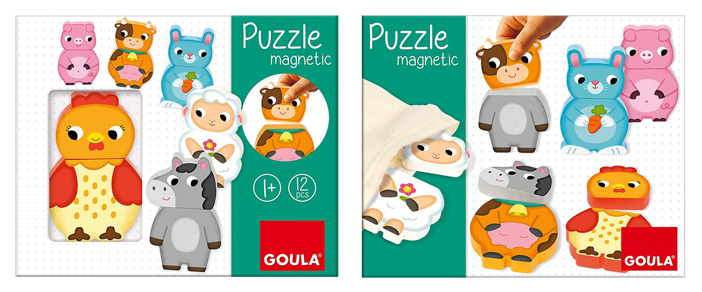 puzzle toys ChildrenIllustration kids woodentoys ilustracioninfantil goula magneticpuzzle FarmAnimals