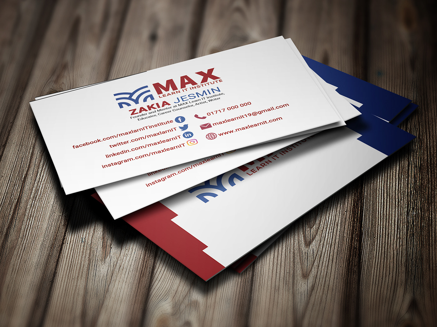 blue business card card company design modern portfolio professional ready to print red