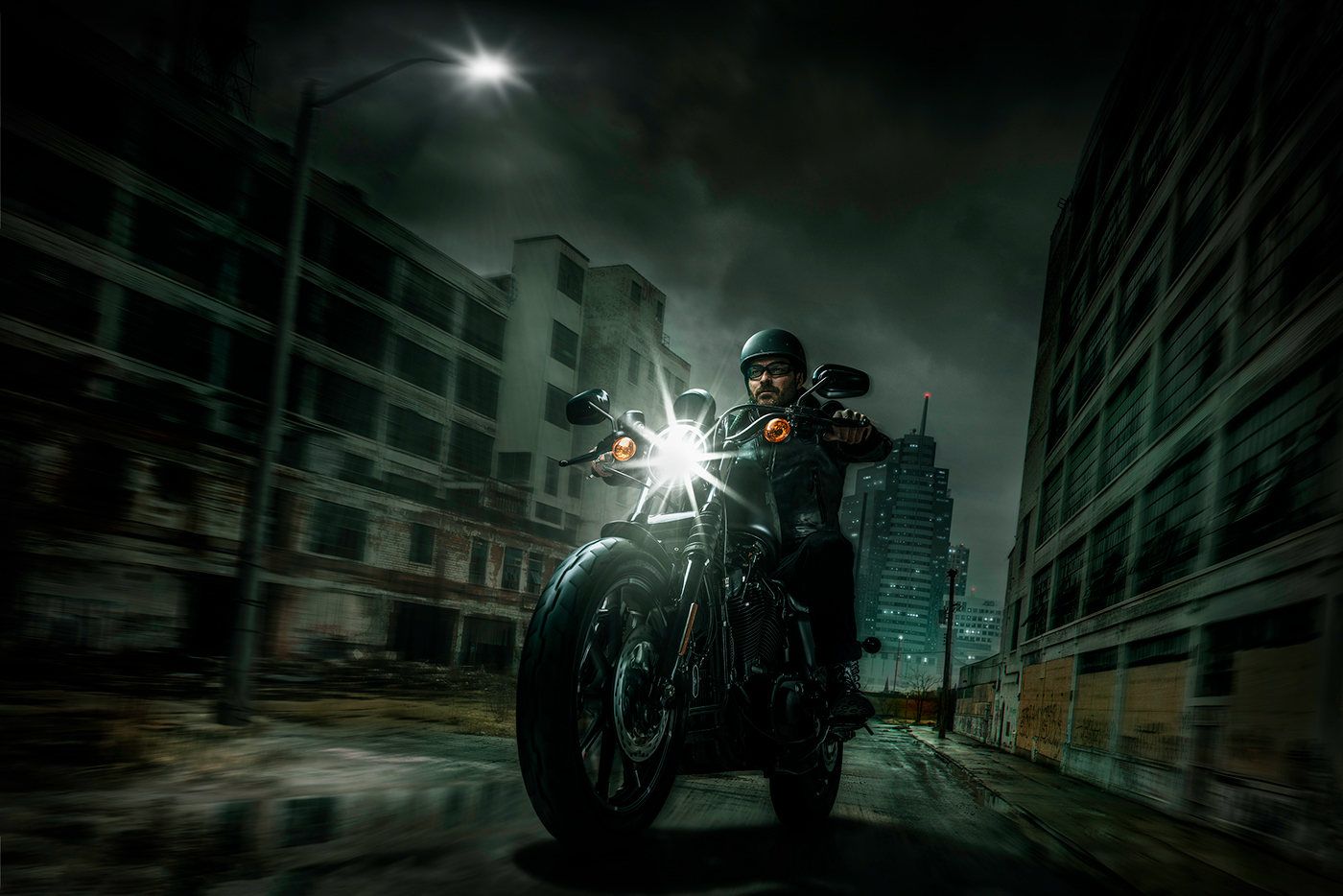 motorcycles riders Harleys night