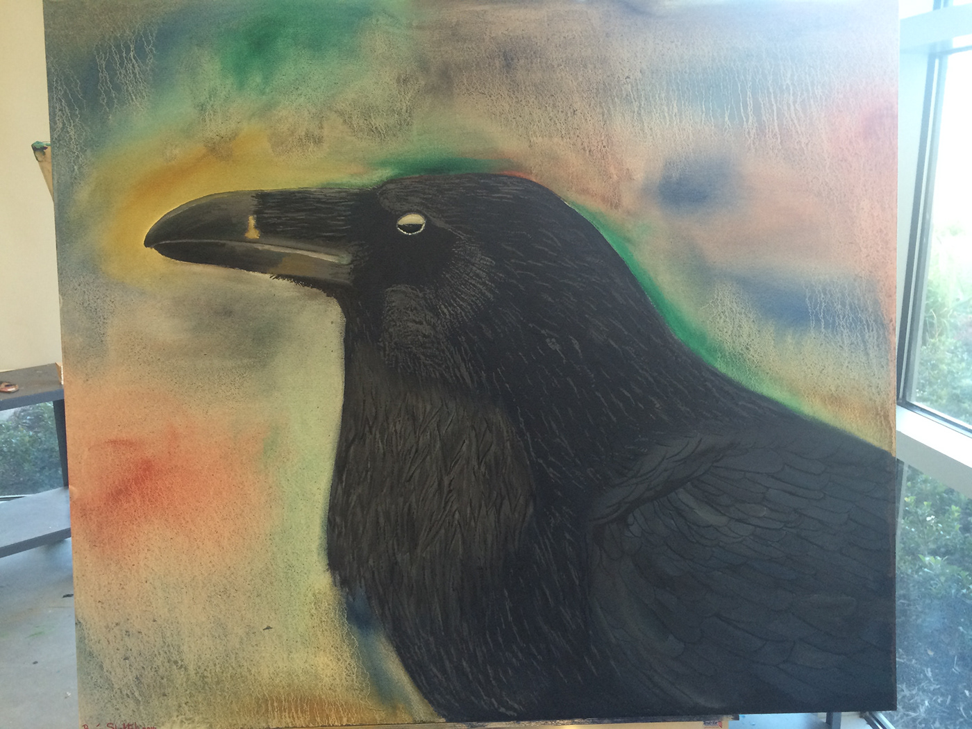 artwork bird crow dark Edgar Allan Poe horror painting  