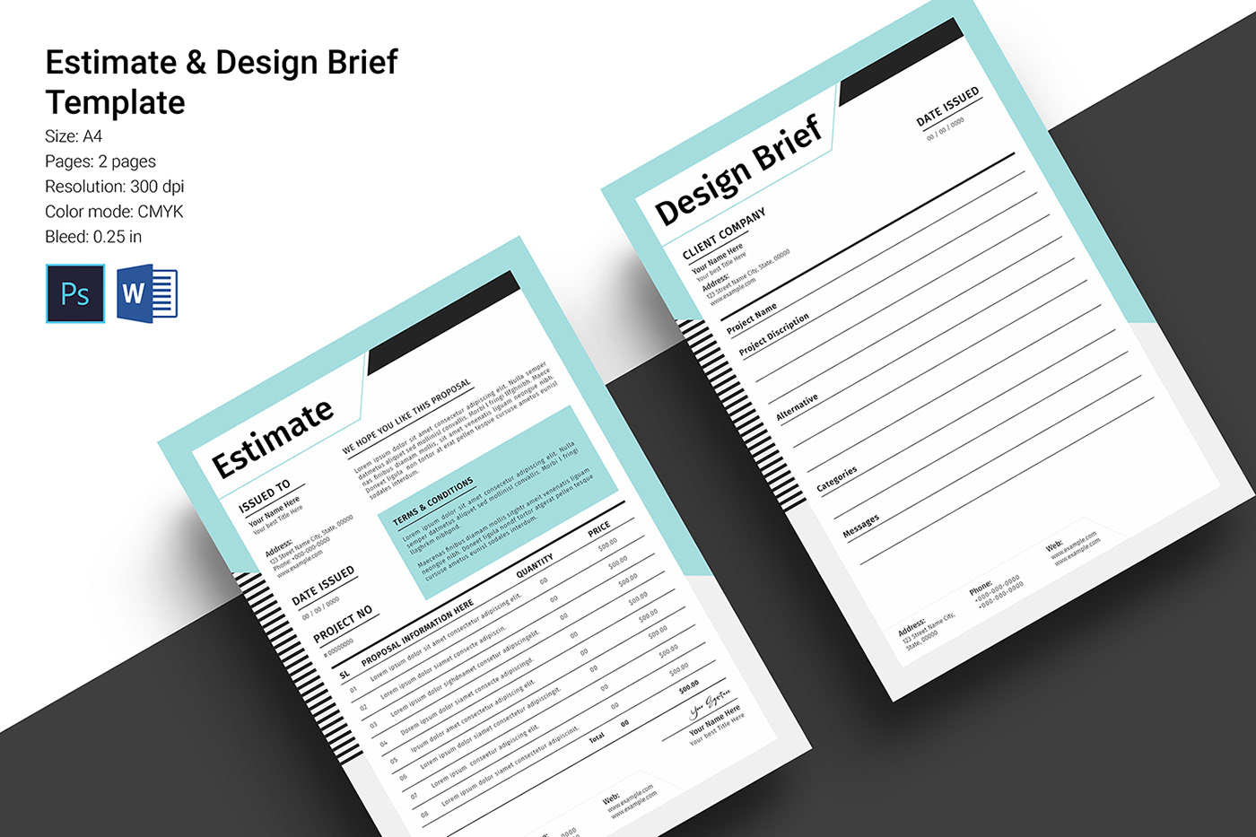 brand brief cash memo estimate invoice ms word photoshop template pitch printable stationary