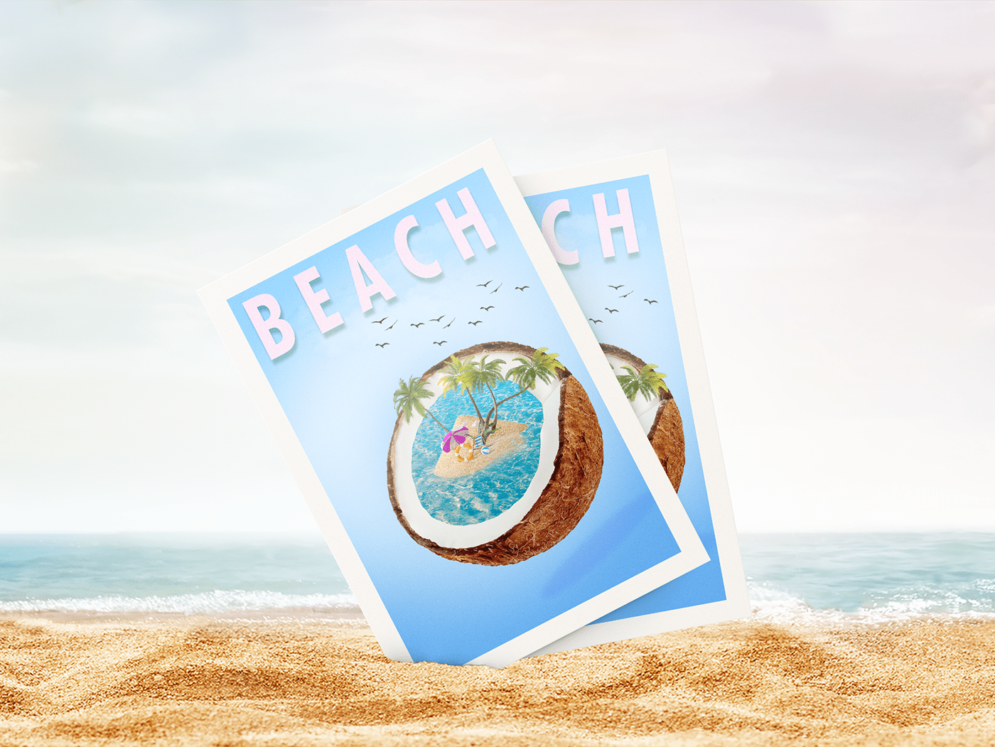 Poster Design summer beach sea Coconut Travel Nature blue design SKY