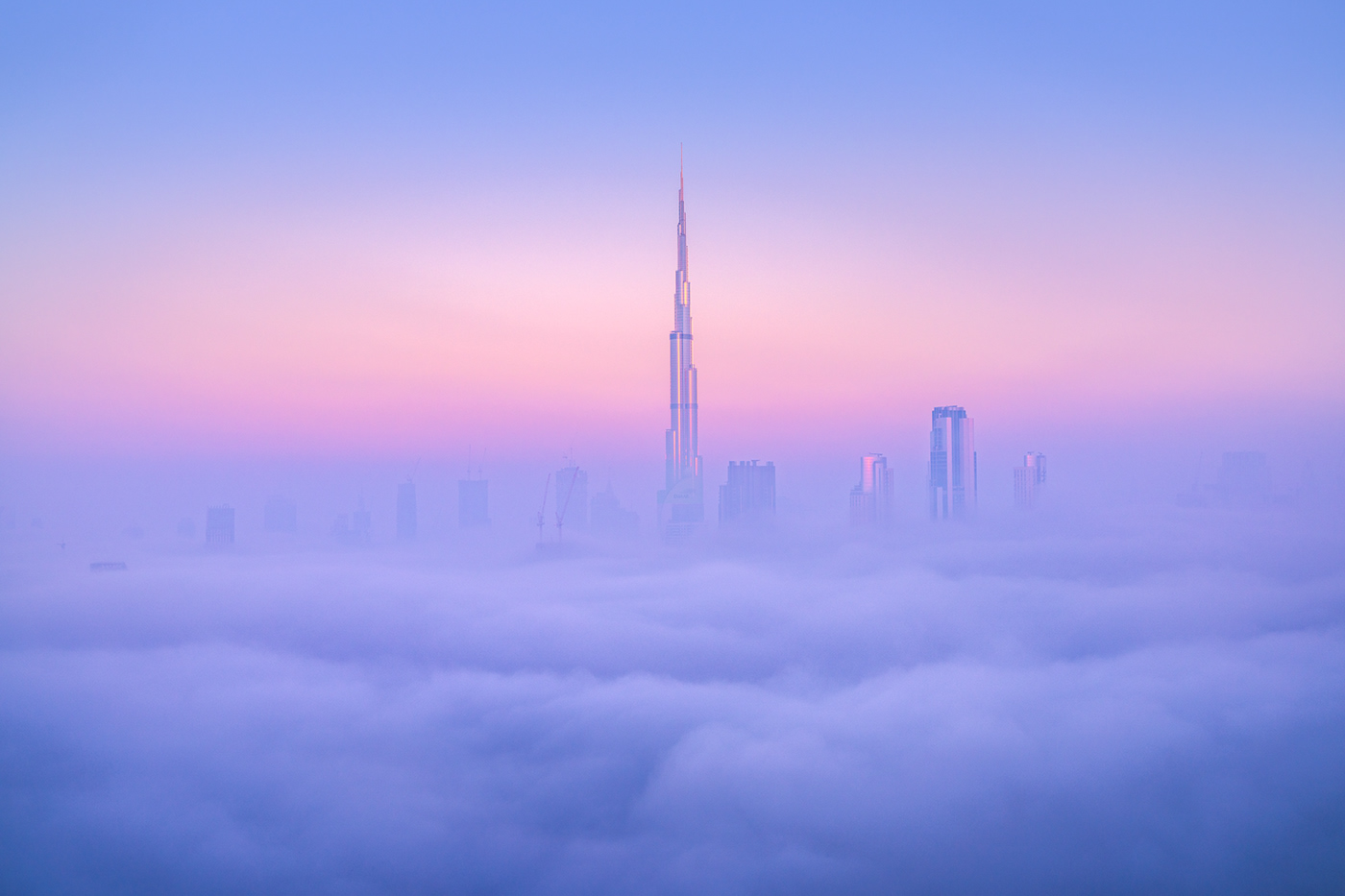 city clouds dubai futuristic mist sci-fi skyline skyscrapers