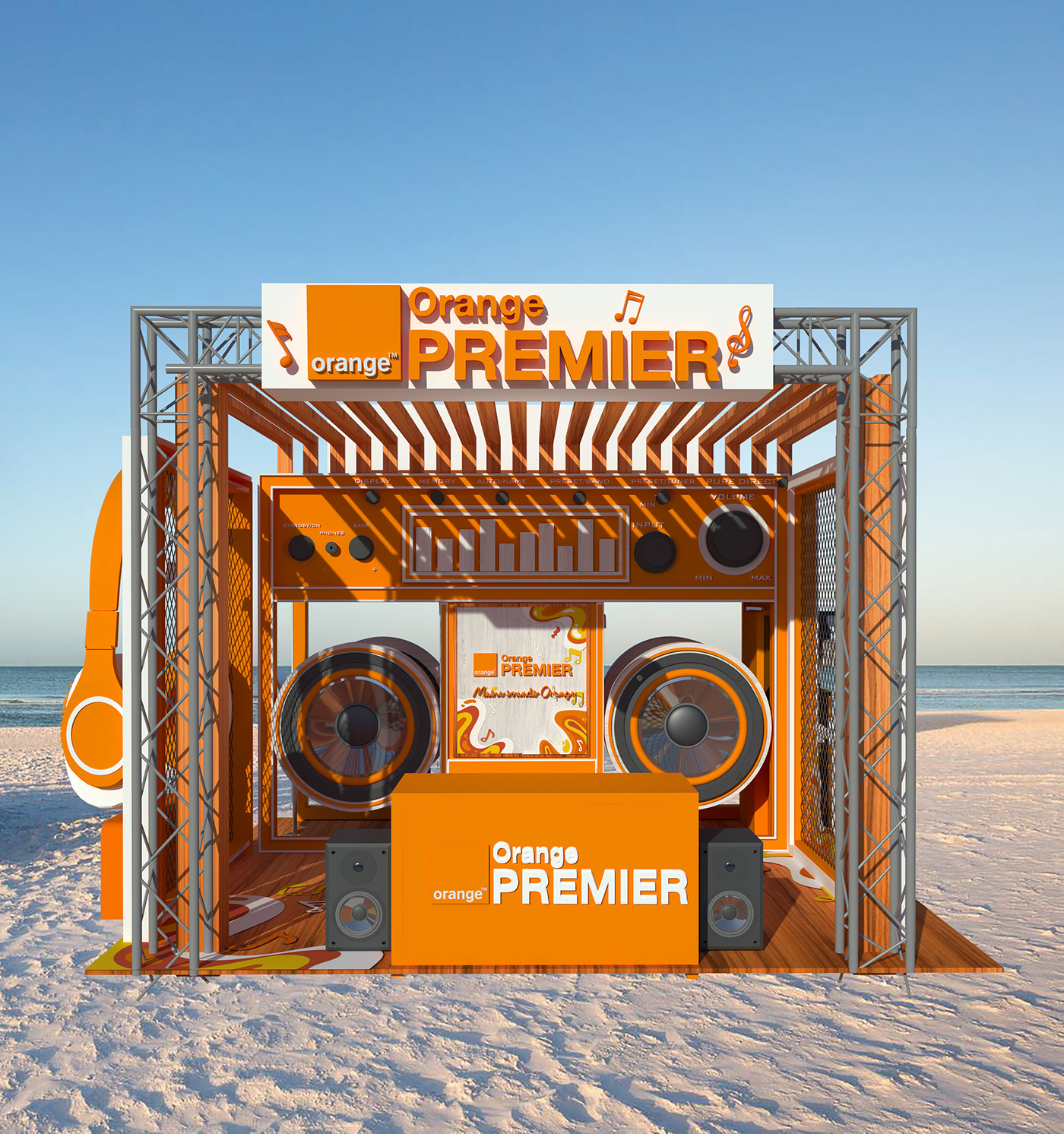 3ds max booth design headphones intertainment music orange orange primer for sea summer