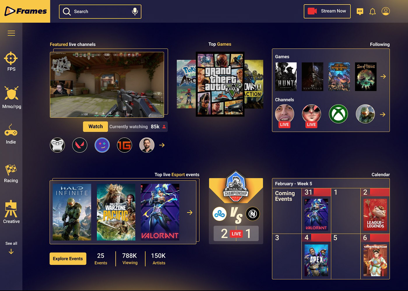esports Interface Streaming UI video game Website