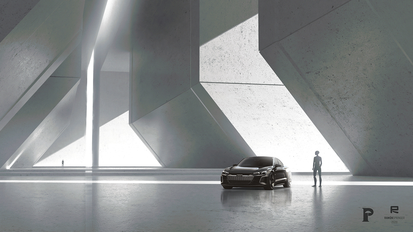 architecture Audi automotive   commercial conceptart hangar setdesign VW