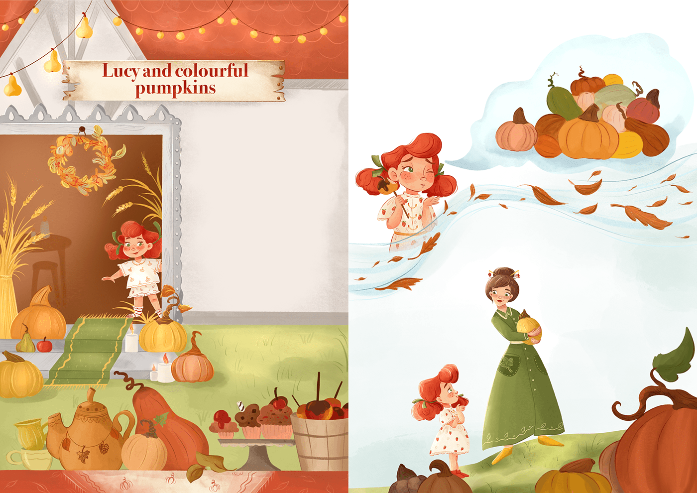 kids magazine children illustration Digital Art  cartoon digital illustration autumn children book pumpkin farm kidlit