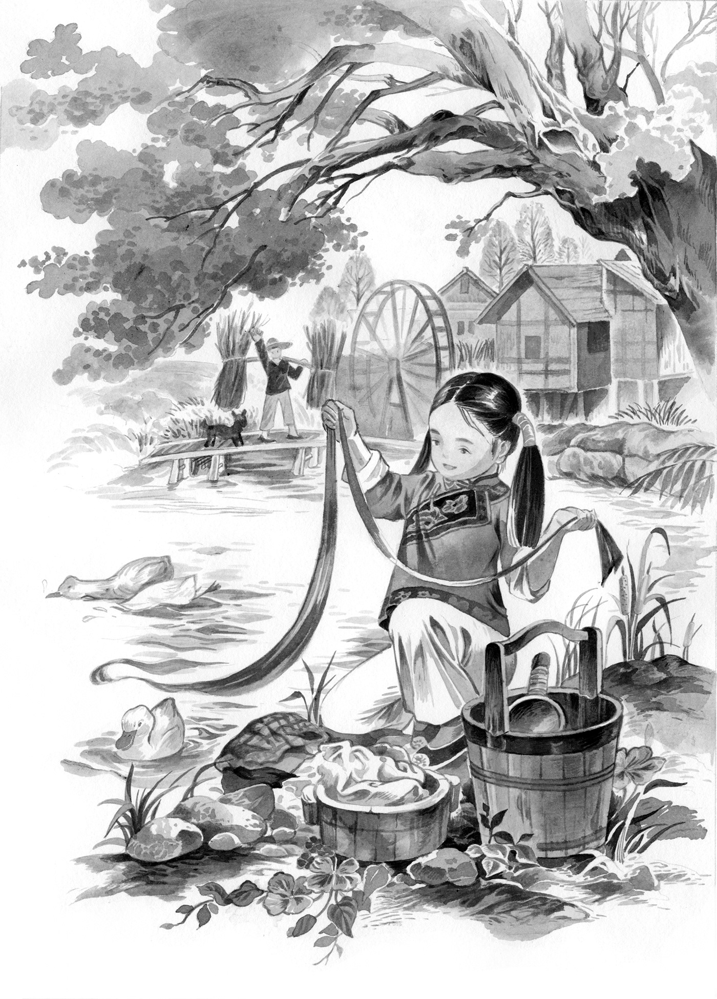 black and white book art Drawing  illustraiton ink painting vikkizhang watercolor