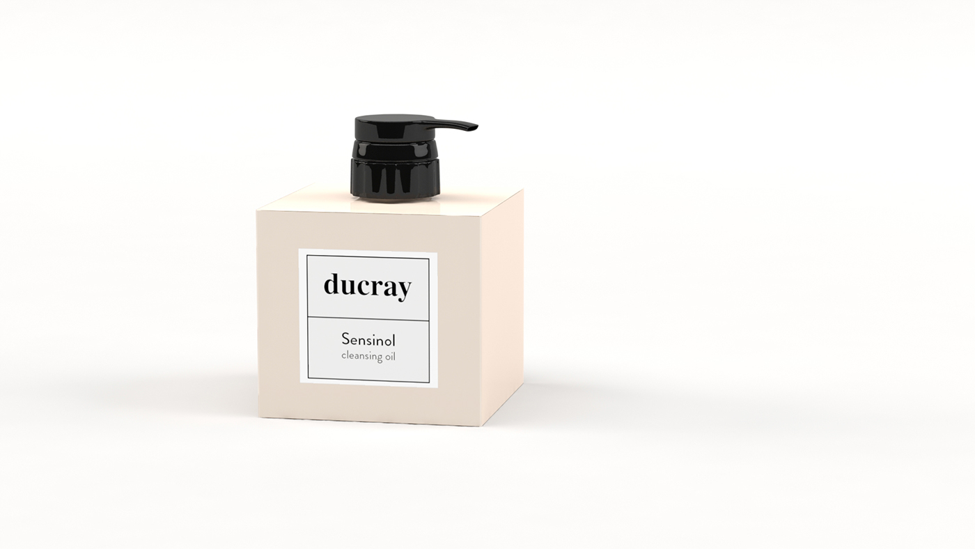 Ducray sensinol ducray sensinol rebranding redesign body lotion shampoo simple oil shower oil soothing lotion coditioner Sqaure bottle 3d bottle