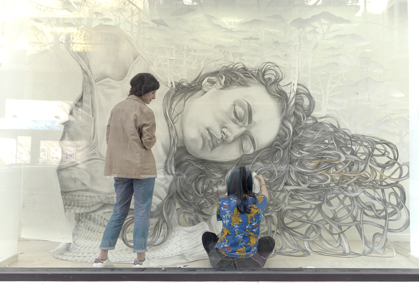 Gaia papercut installation Drawing  paper art Greece sleep charcoal
