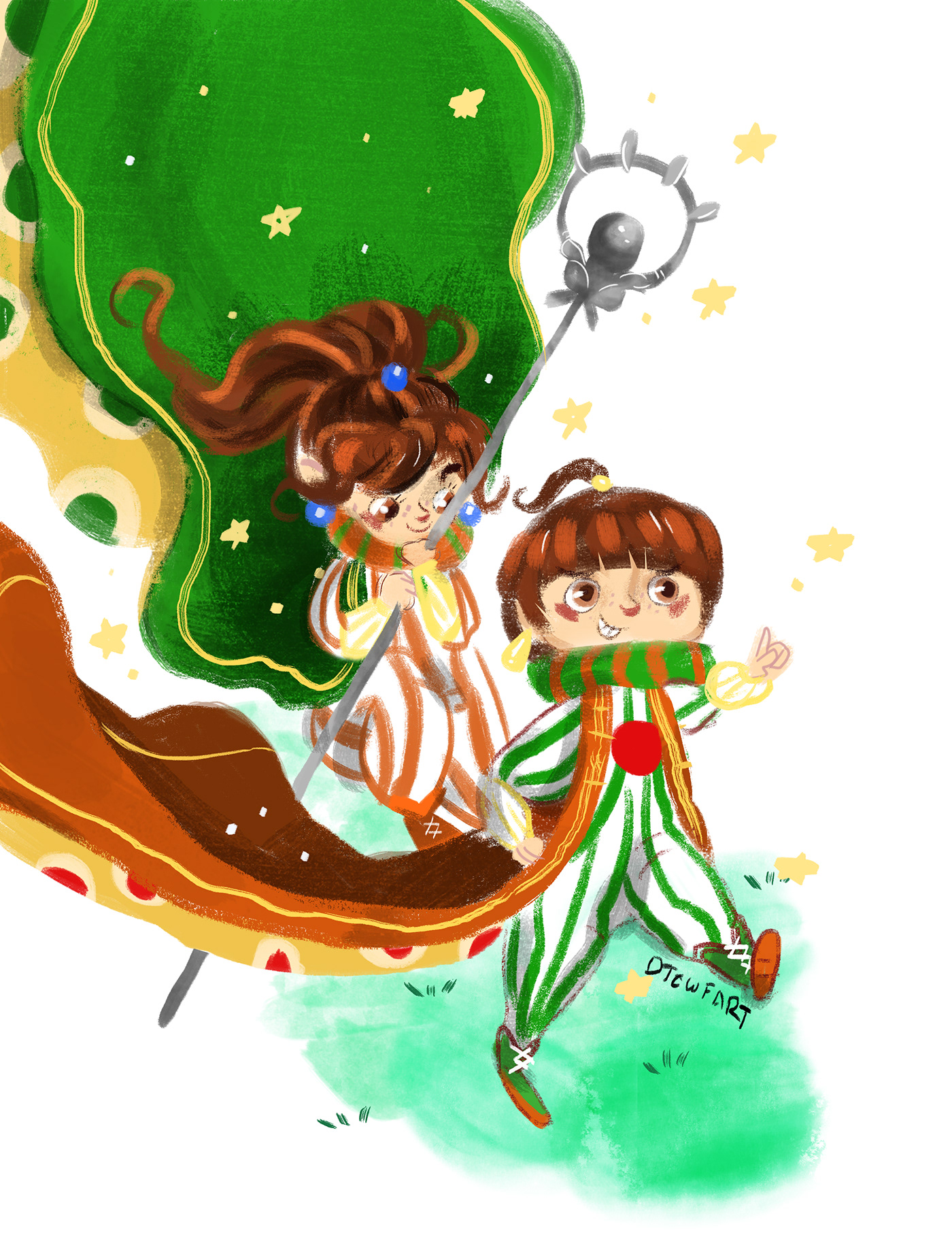 palom porom final fantasy FF4 twin magic childrens book illustration green orange