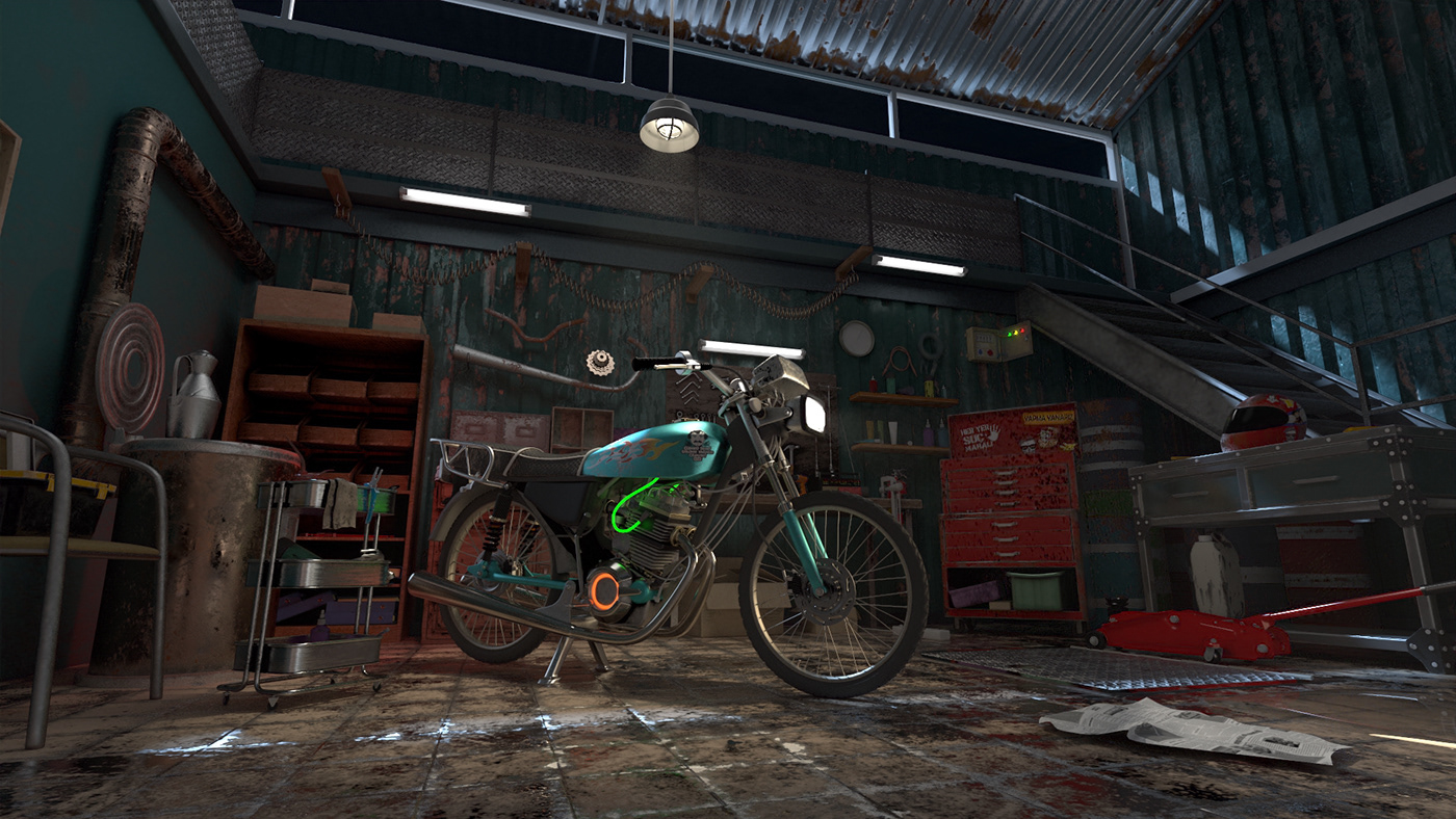 Bike dirt dust garage grunge indoor motorcycle wheels
