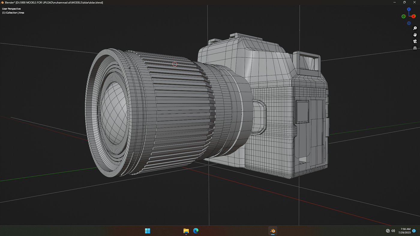 Intricate wireframe view revealing the structure of the Quantum DSLR model.
