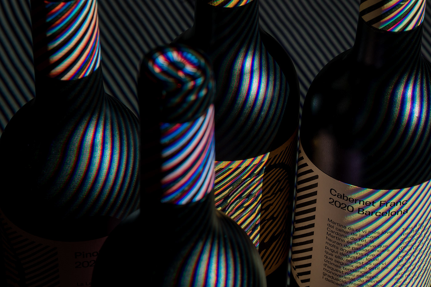 Casa Cardona wines. Group shot with diagonal stripes lighting effects over