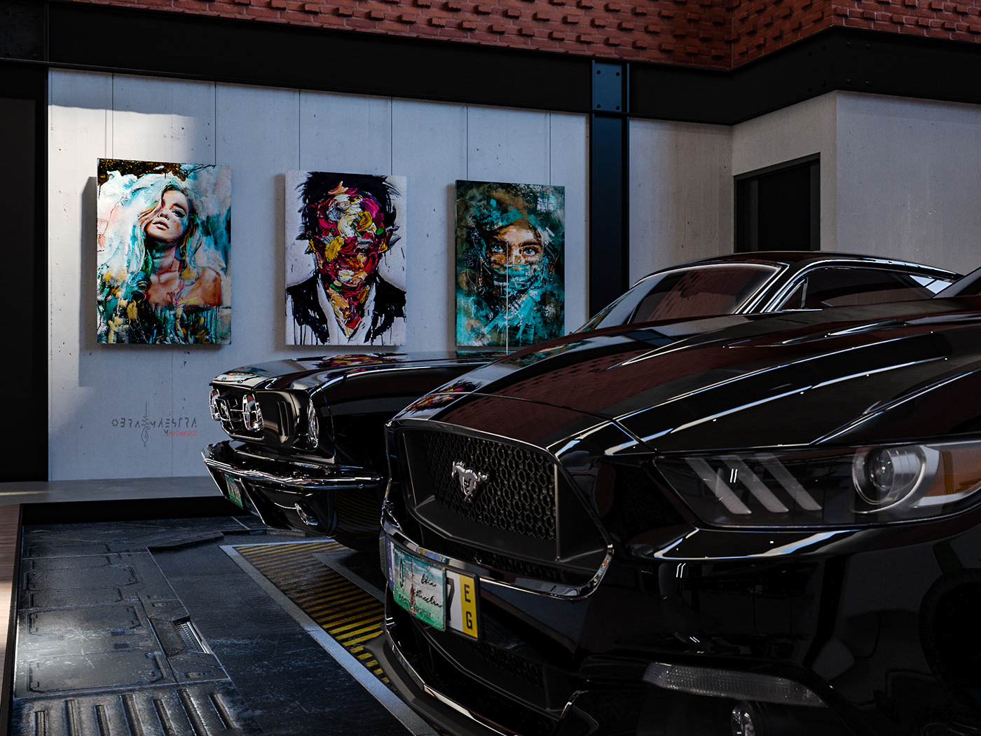 3D architecture Avengers corona garage industrial Interior LOFT marvel Mustang