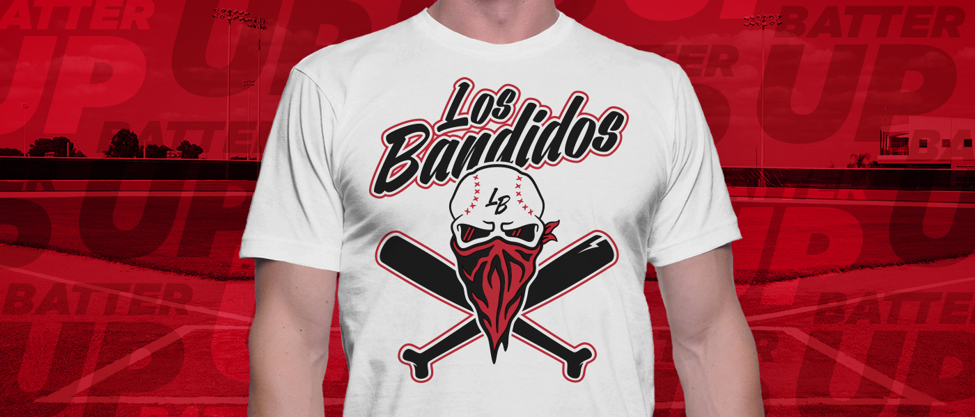 los bandidos baseball skull tshirt silkscreen team logo Bandada  Los bandidos screen print badass