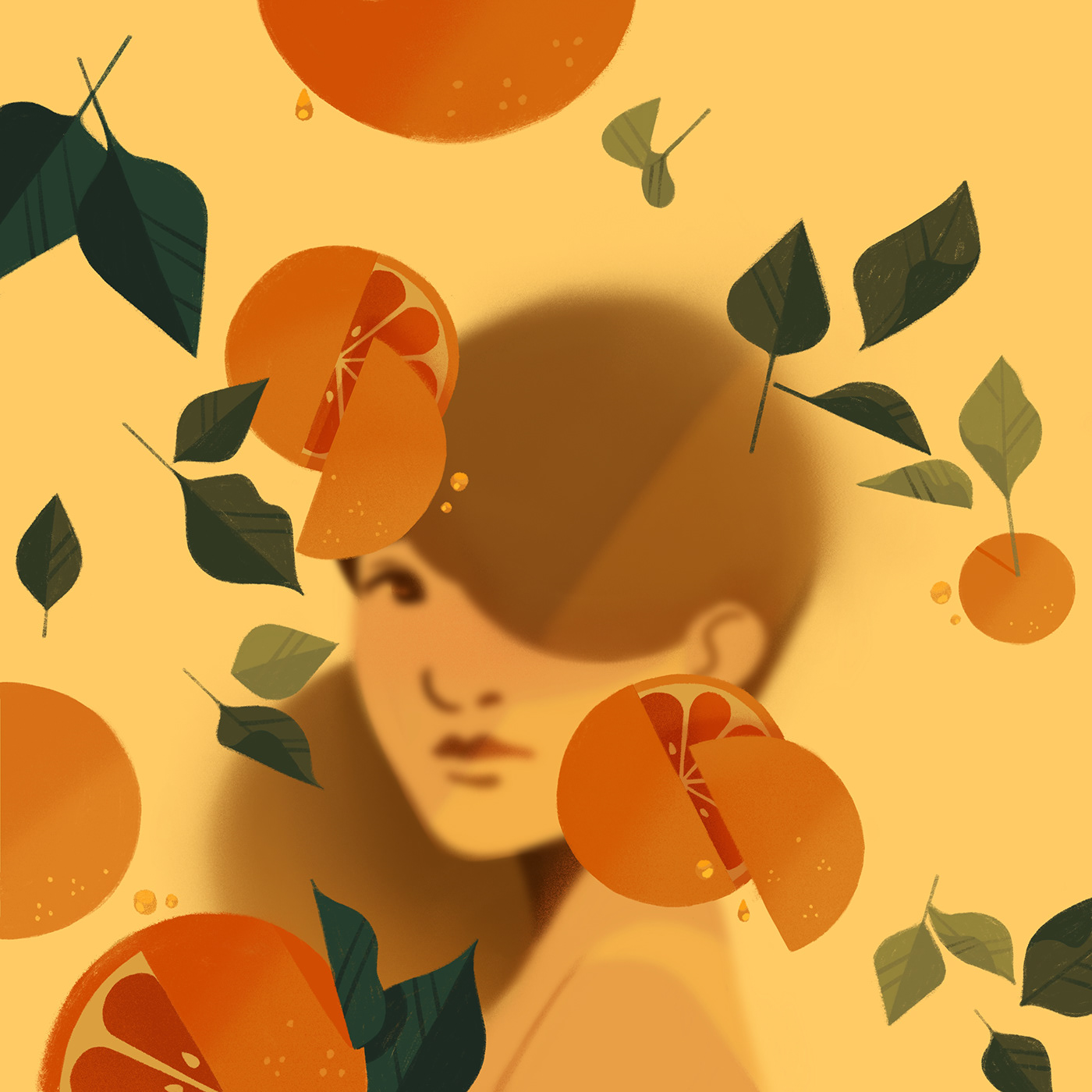 portrait woman orange leaves foliage Fruit