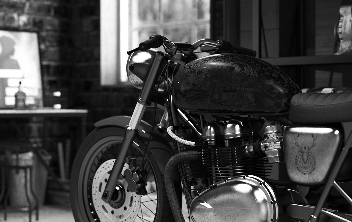 cafe racer vintage Retro nick cave motorcycle Workshop Custom vray 3dsmax garage