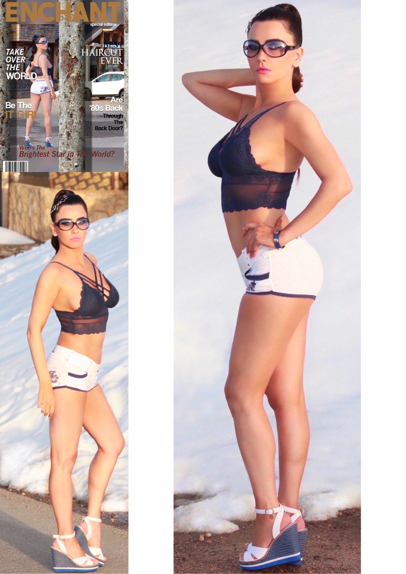 رنا خطار blue body covergirl hot short manequin Rana Khattar snow Sunglasses White