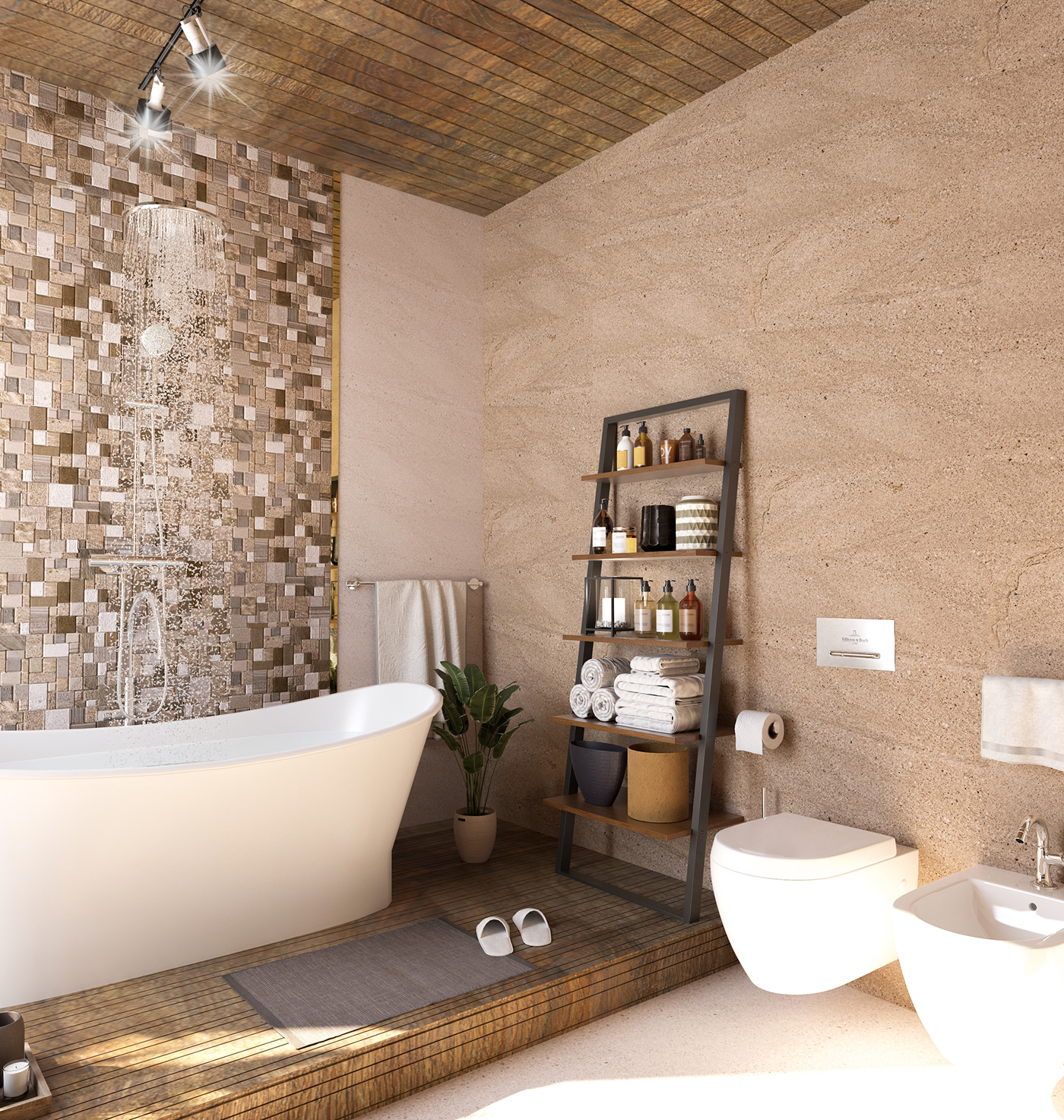 3dmax Ambiant bathroom design rendering tiles visualization