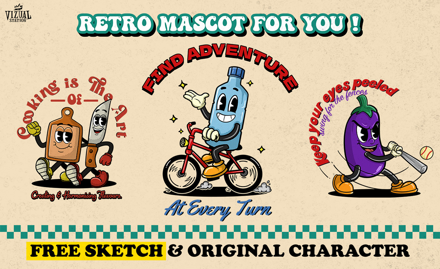 cartoon Character design  ILLUSTRATION  Drawing  Retro Mascot retro design
