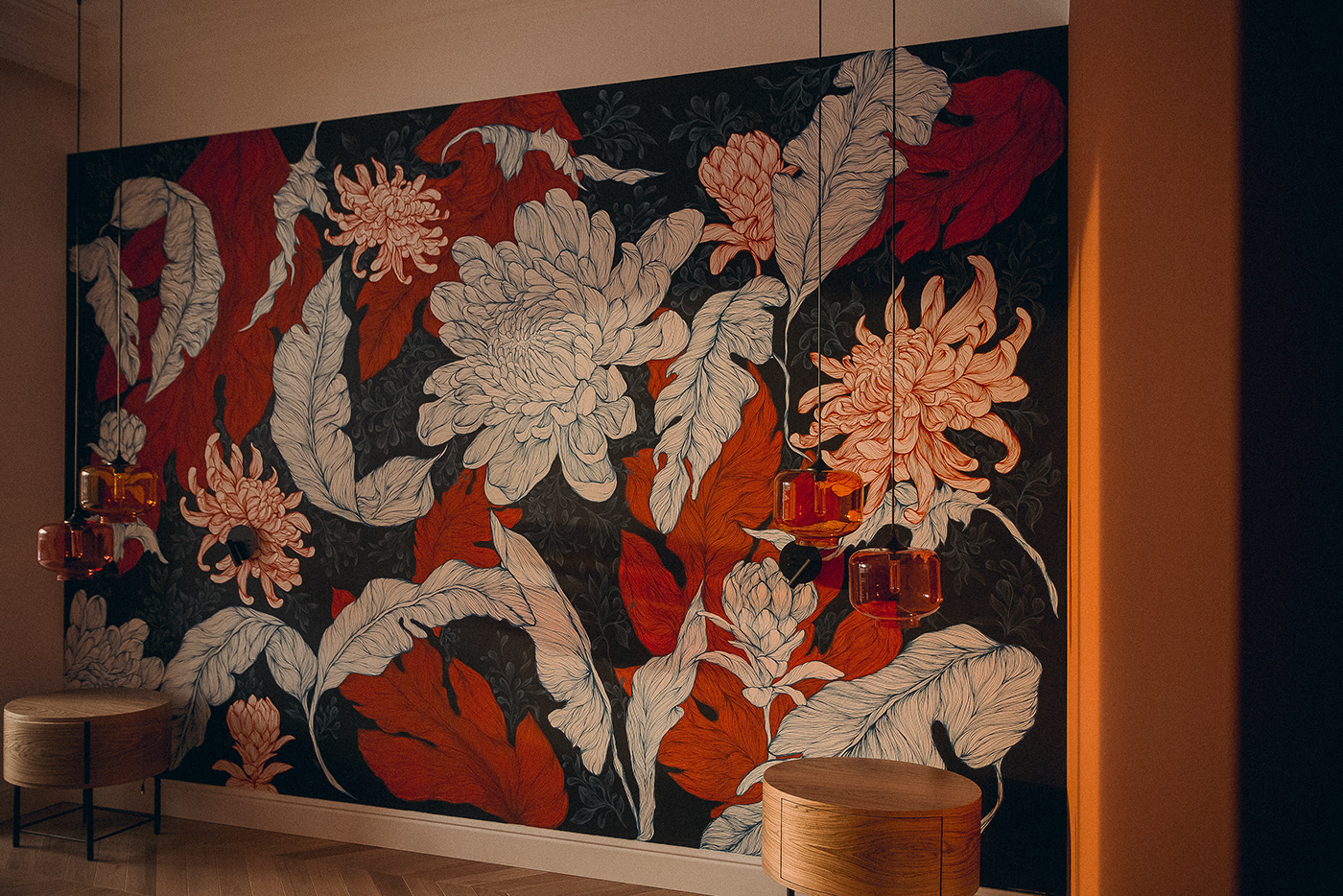 "Secret Garden" mural art in apartment. made with acrylic paint and brushes.
