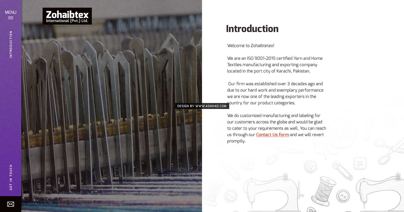 Website textile karachi sticky left-panel side-menu navigation modern creative