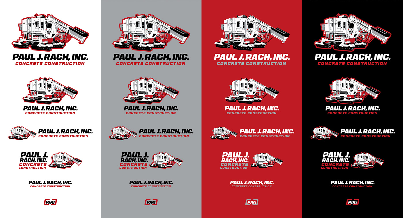 Responsive set of logos from detailed to very simple for Paul J. Rach, Inc. Concrete Construction