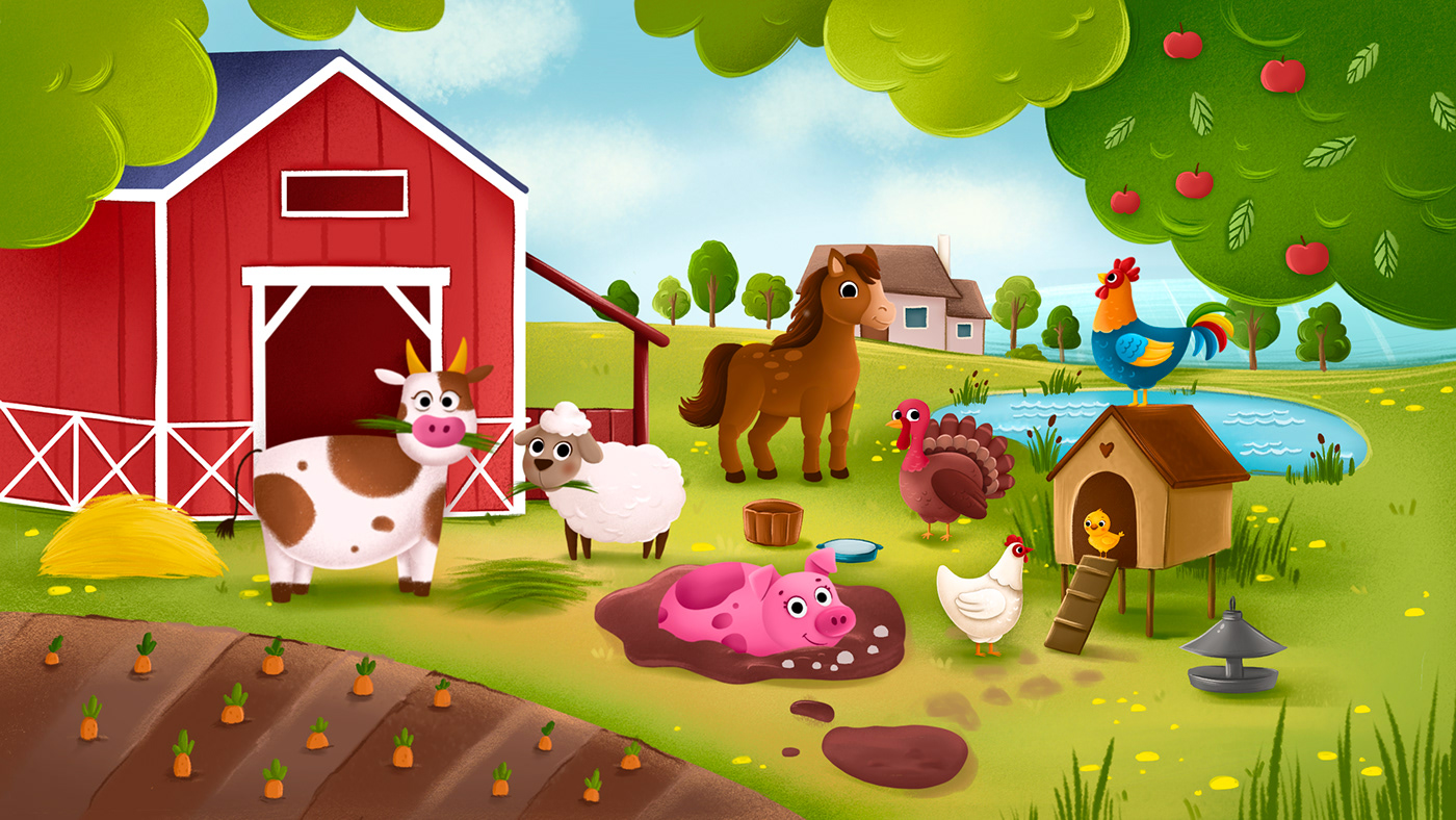 animals animation  cartoon Character design  digital illustration farm game kids mobile Mobile app