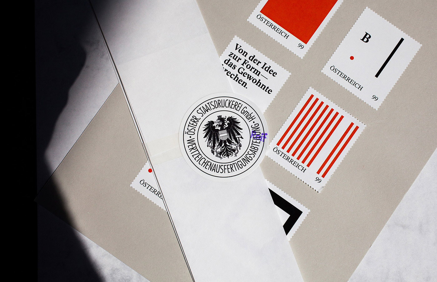 shape color type austria graz graphic design business card envelope stamp letterpress notebook mailing
