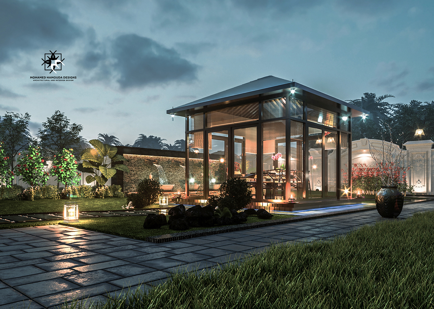 Classic Architecture corona render  CG architectural design Villa palace residential home night MAJLIS