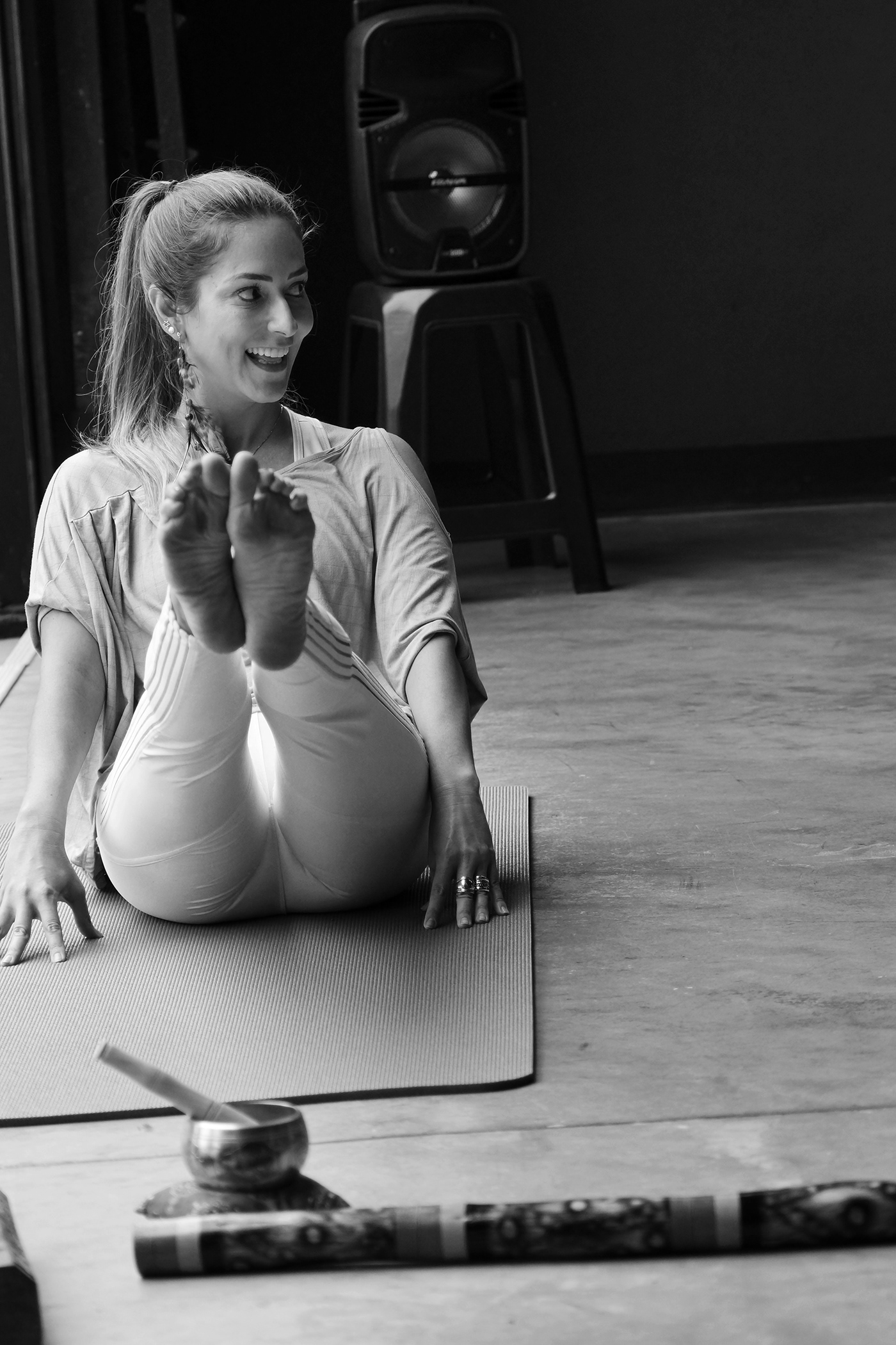 Yoga class woman beauty portrait Natual light black and white vintage