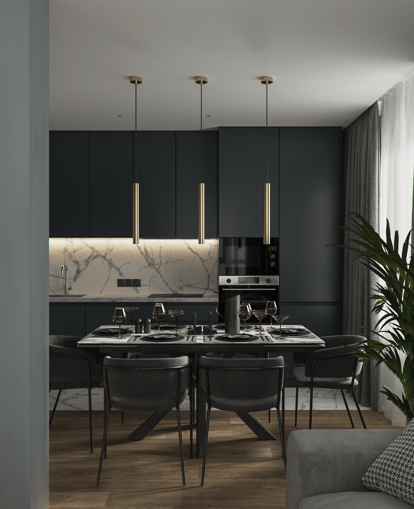 living room kitchen corona render  3d max Render