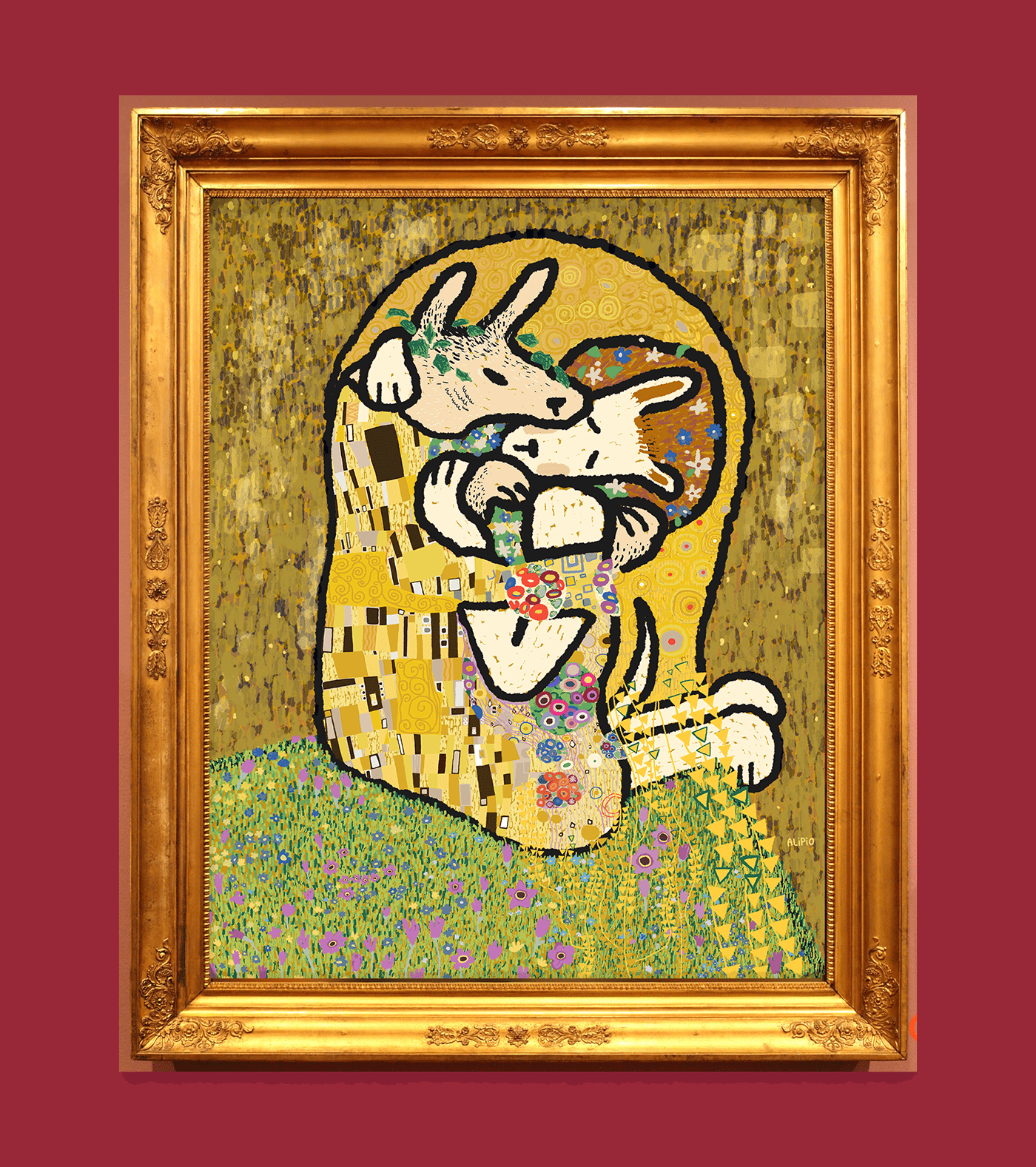 animal artist artwork cartoon digital painting dog Gustav Klimt The kiss art Love
