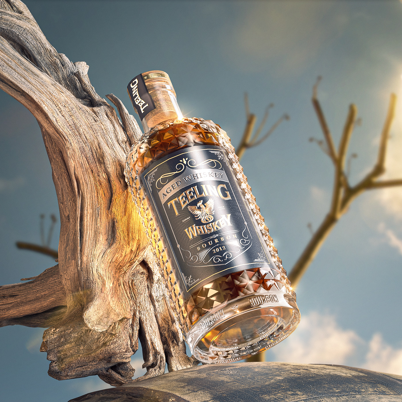 CGI whiskey, telling bourbon, 3d, render, photography, telling whiskey