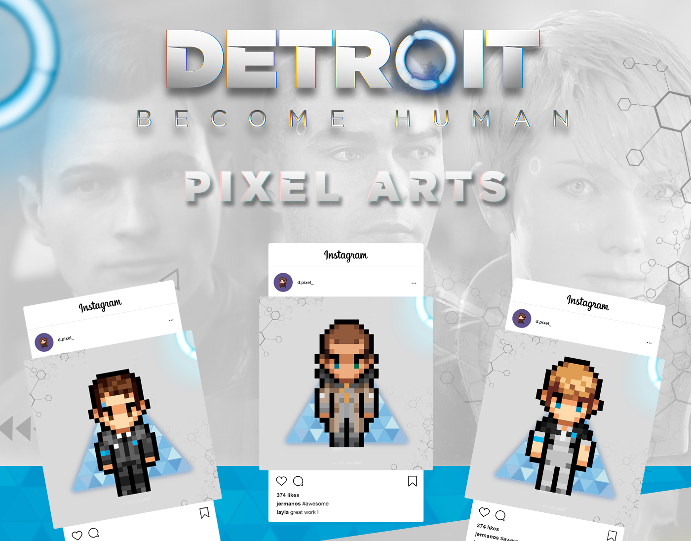 connor detroit become human Digital Art  game kara Markus photoshop Pixel art rk200 rk800