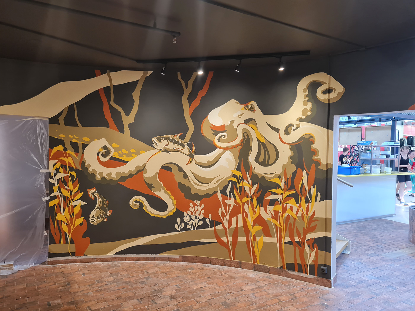 Mural streetart wall painting sealife painting   ILLUSTRATION  Sushi sushi restaurant interior design  octupus