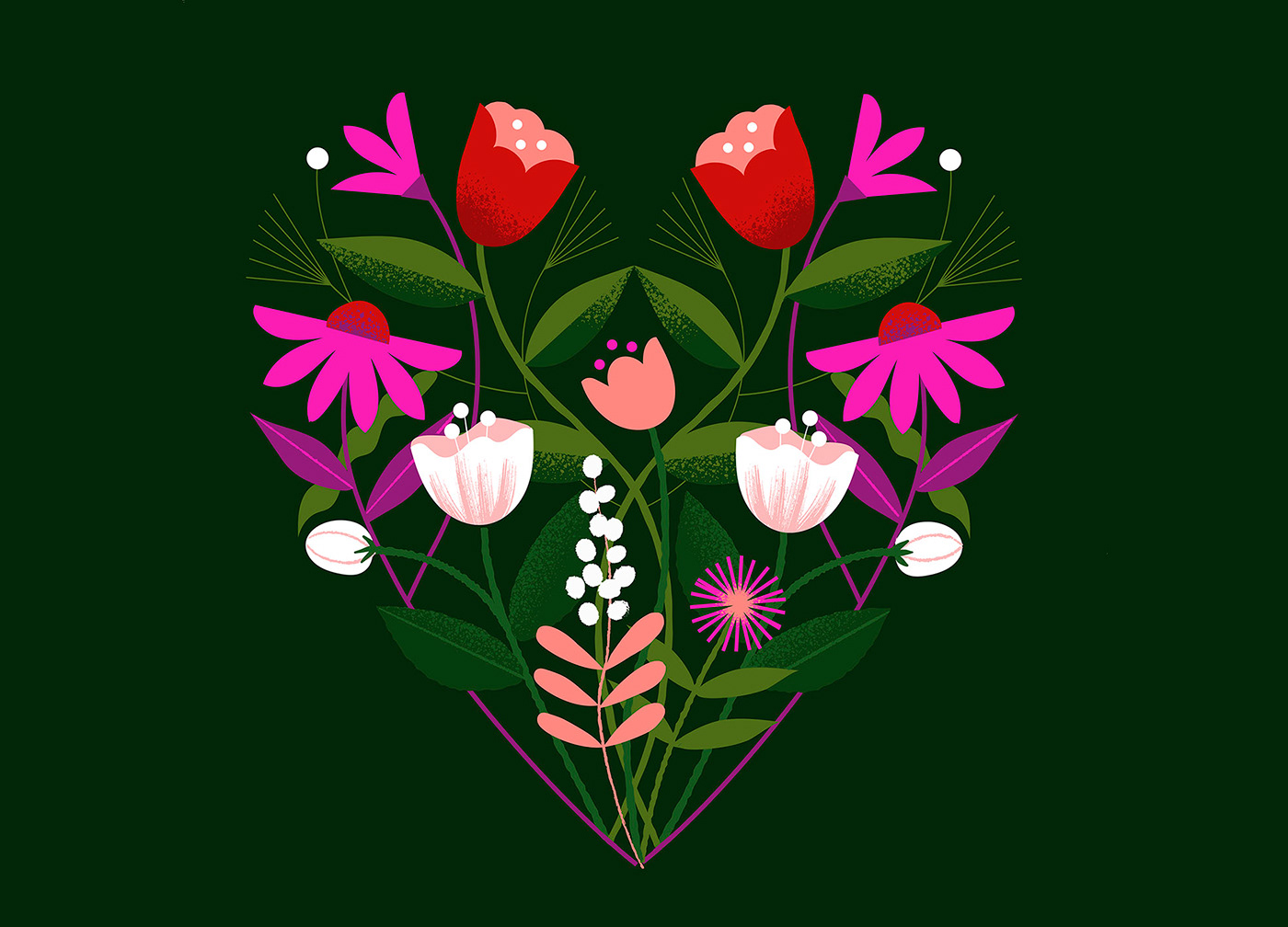 digital illustration Flora floral Flowers green herbs ILLUSTRATION  plants symmetry valentines day